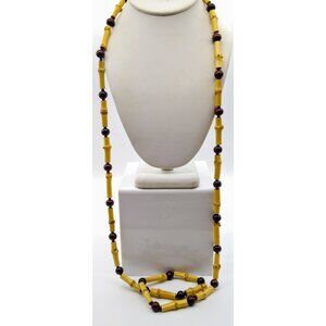 Vintage Bamboo Strand with Dark Wood Bead Spacers, Bohemian Necklace